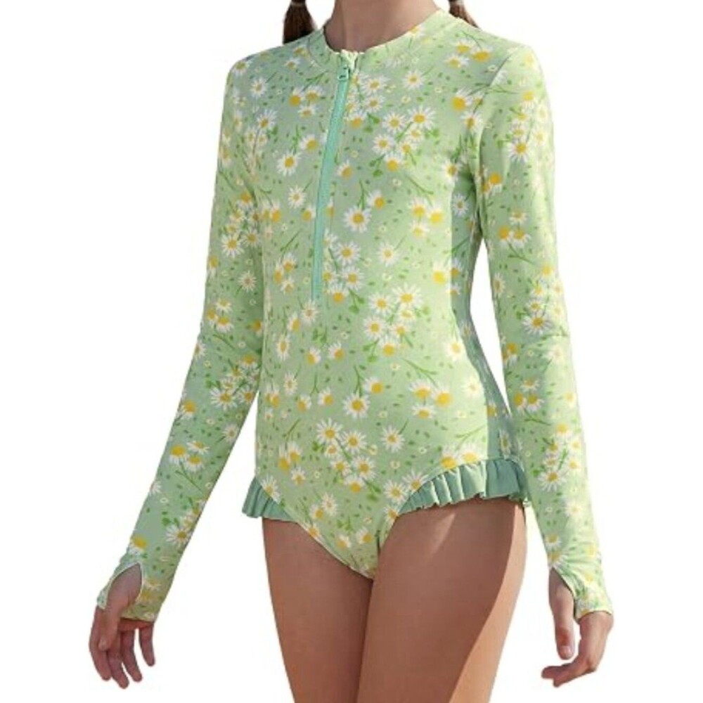 GRACE KARIN Girls One Piece Swimsuits Long Sleeve Bathing Suits Swimwear 7-8Y